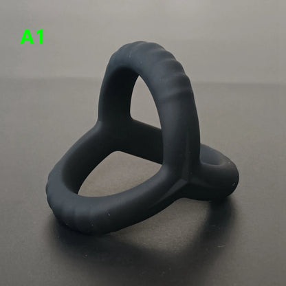 Male Penis Sleeve Dual Cock Rings Delay Ejaculation Nozzle Penis Rings Enlargement Reusable Cockring Sex Toys for Men Adults