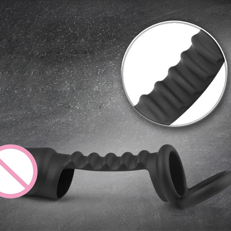 Male Penis Sleeve Dual Cock Rings Delay Ejaculation Nozzle Penis Rings Enlargement Reusable Cockring Sex Toys for Men Adults