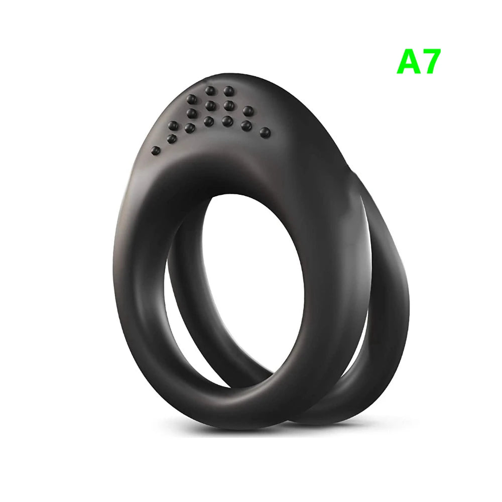 Male Penis Sleeve Dual Cock Rings Delay Ejaculation Nozzle Penis Rings Enlargement Reusable Cockring Sex Toys for Men Adults