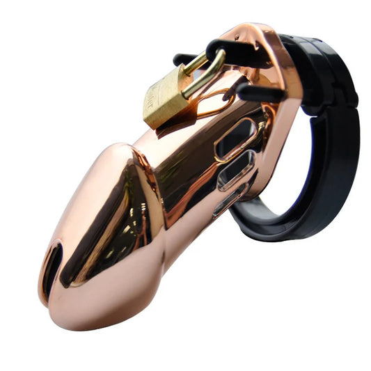 Male Plastic Restraint Chastity Cock Cage Device with 5 Size Rings Brass Lock Silver/Golden Chastity Penis Lock Device BDSM