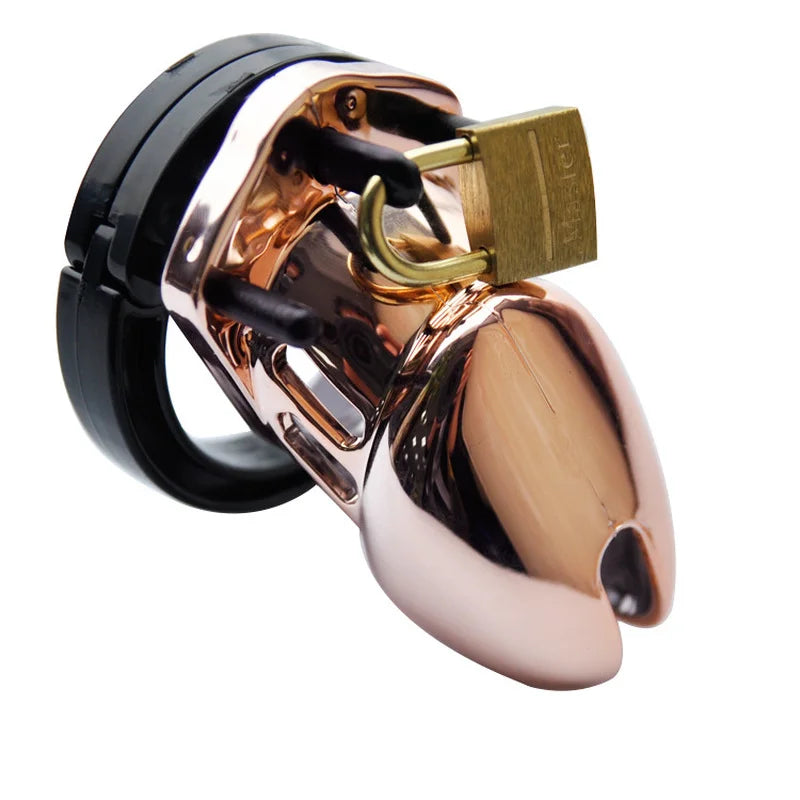 Male Plastic Restraint Chastity Cock Cage Device with 5 Size Rings Brass Lock Silver/Golden Chastity Penis Lock Device BDSM