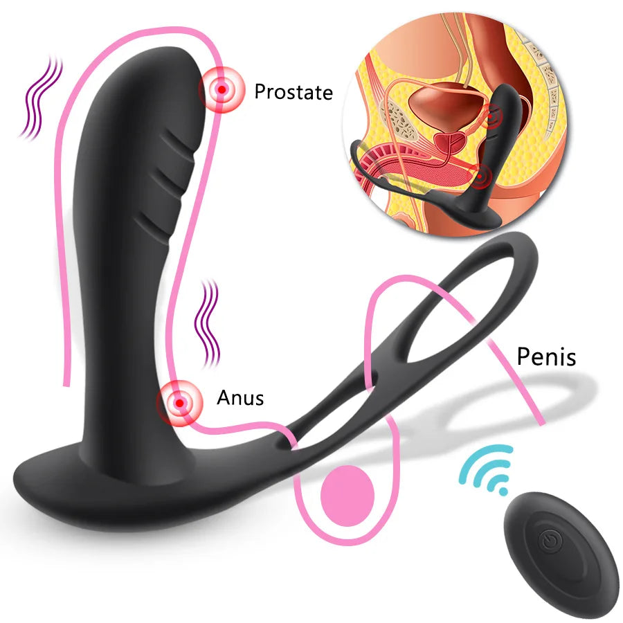 Male Prostate Massage Vibrator Anal Plug Wireless Control Wear Silicone Stimulate Massager Delay Ejaculation Ring Toy for Men