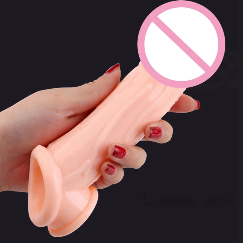 Male Reusable Penis Sleeve Testis Bondage Cock Extender Penis Ring Condoms With Scrotum Rings Penis Erection Erotic Toys For Men