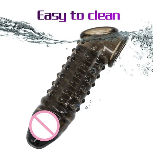 Male Reusable Penis Sleeve Testis Bondage Cock Extender Penis Ring Condoms With Scrotum Rings Penis Erection Erotic Toys For Men