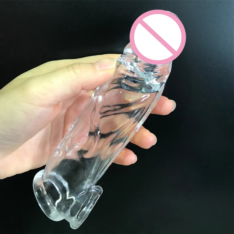 Male Reusable Penis Sleeve Testis Bondage Cock Extender Penis Ring Condoms With Scrotum Rings Penis Erection Erotic Toys For Men