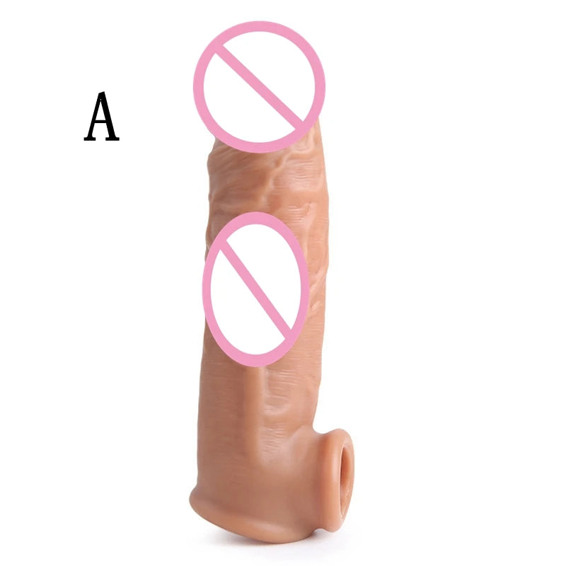 Male Reusable Penis Sleeve Testis Bondage Cock Extender Penis Ring Condoms With Scrotum Rings Penis Erection Erotic Toys For Men