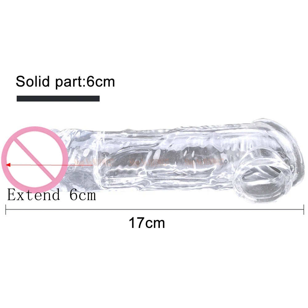 Male Reusable Penis Sleeve Testis Bondage Cock Extender Penis Ring Condoms With Scrotum Rings Penis Erection Erotic Toys For Men