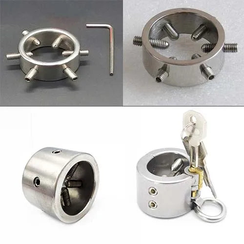 Male Scrotum Squeeze Ball Stretcher Weight Testicle Chastity Device Cage Metal Scrotum Penis Ring Crusher Extrusion Device