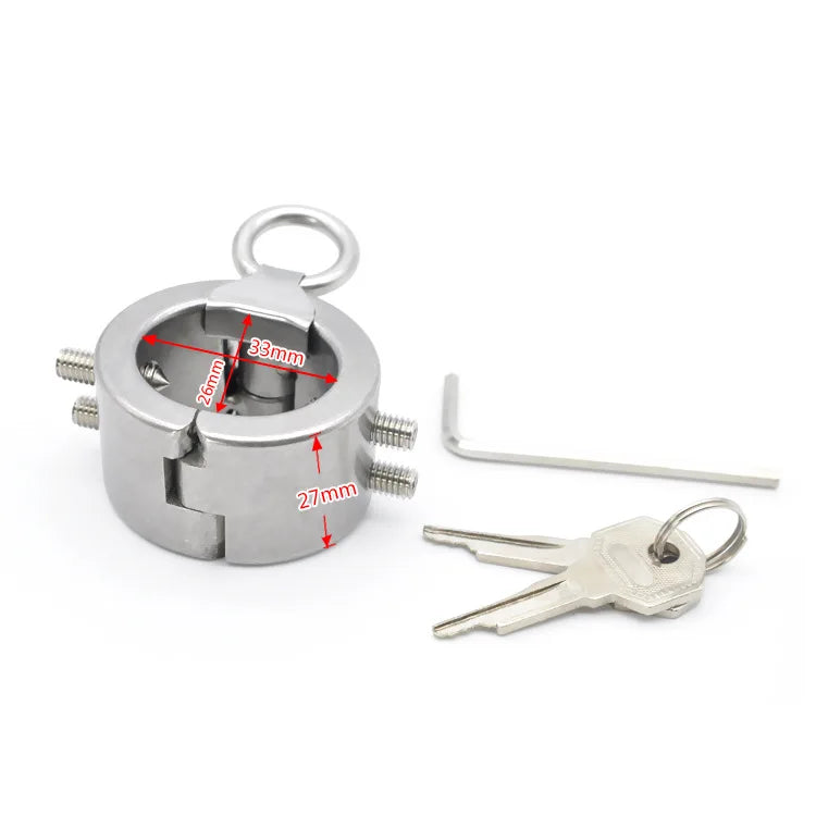 Male Scrotum Squeeze Ball Stretcher Weight Testicle Chastity Device Cage Metal Scrotum Penis Ring Crusher Extrusion Device