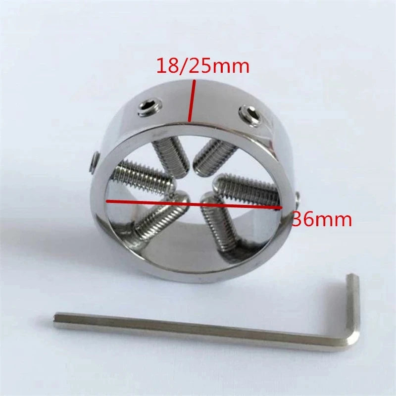 Male Scrotum Squeeze Ball Stretcher Weight Testicle Chastity Device Cage Metal Scrotum Penis Ring Crusher Extrusion Device
