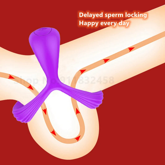 Male Silicone Penis Ring 3 in 1 Ultra Soft Cock Ring 1 Vibration for Erection Enhancing Time Delay Ejaculation Sex Toys for Men