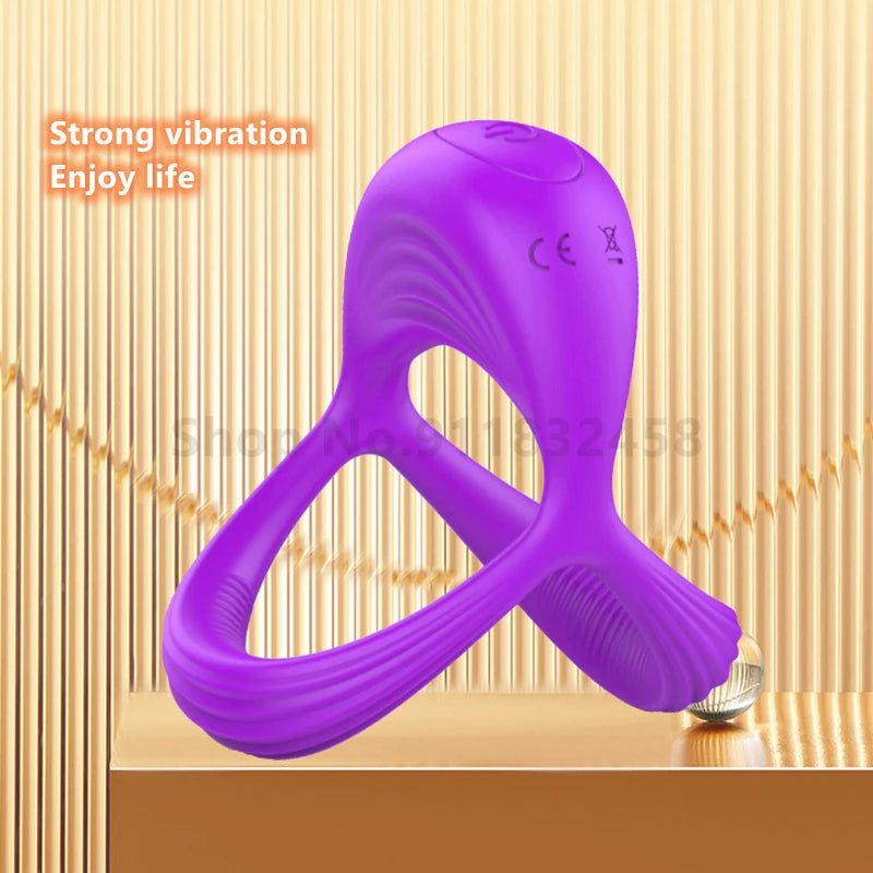 Male Silicone Penis Ring 3 in 1 Ultra Soft Cock Ring 1 Vibration for Erection Enhancing Time Delay Ejaculation Sex Toys for Men