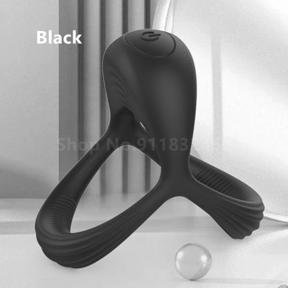 Male Silicone Penis Ring 3 in 1 Ultra Soft Cock Ring 1 Vibration for Erection Enhancing Time Delay Ejaculation Sex Toys for Men