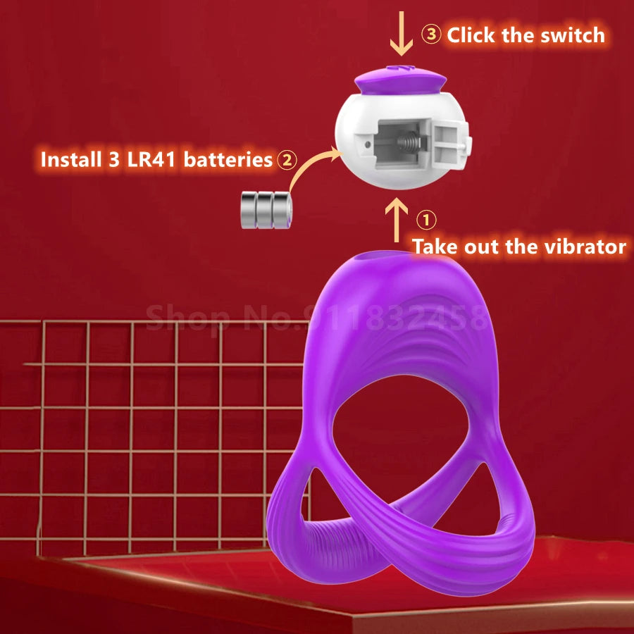 Male Silicone Penis Ring 3 in 1 Ultra Soft Cock Ring 1 Vibration for Erection Enhancing Time Delay Ejaculation Sex Toys for Men