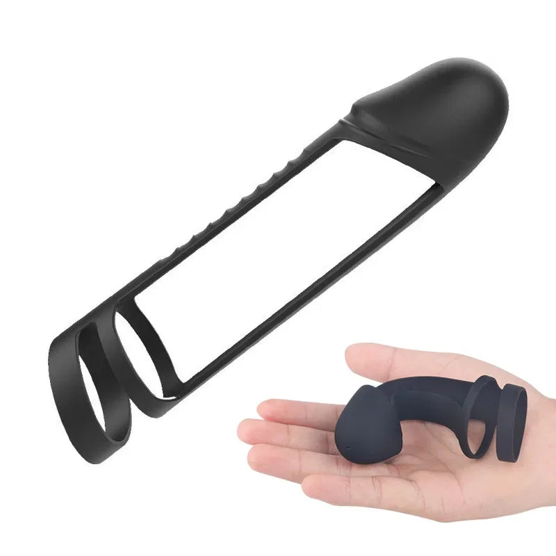 Male Silicone penis lock cock Ring Erection Sleeve Delay Ejaculation Reusable Condom Enlargement ball stretcher Sex Toy for Men