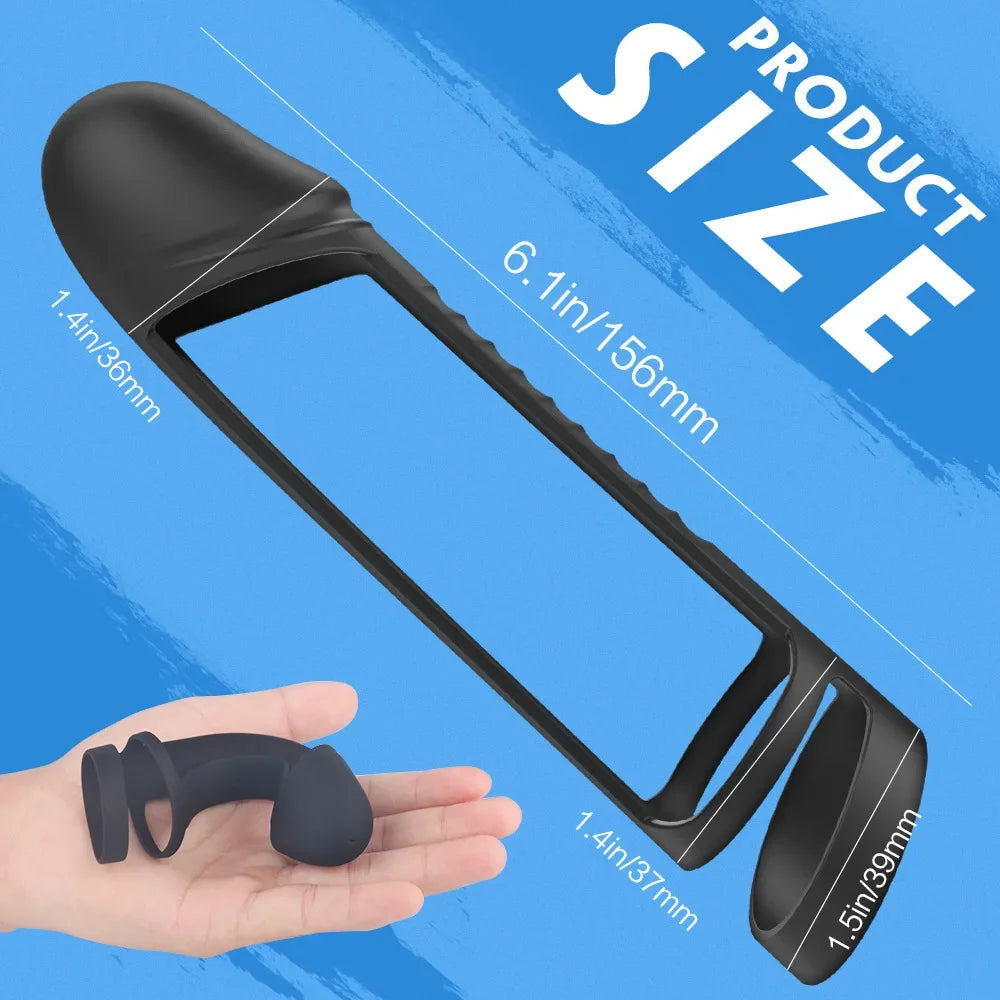 Male Silicone penis lock cock Ring Erection Sleeve Delay Ejaculation Reusable Condom Enlargement ball stretcher Sex Toy for Men