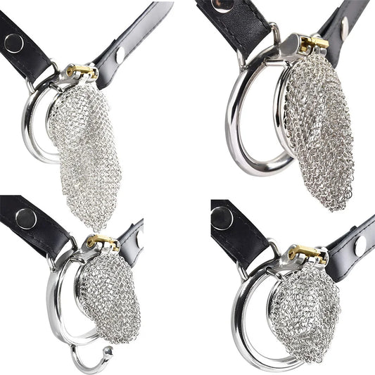 Male Stainless Mesh Chastity Cage Penis Lock Cock Ring Erection Denial Anti-Escape Control BDSM Cage Erotic Sex Toy For Men Gay