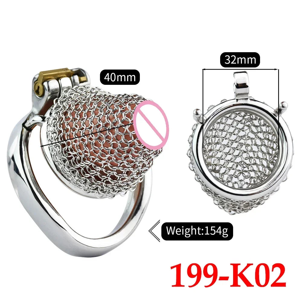 Male Stainless Mesh Chastity Cage Penis Lock Cock Ring Erection Denial Anti-Escape Control BDSM Cage Erotic Sex Toy For Men Gay