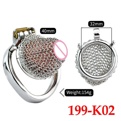 Male Stainless Mesh Chastity Cage Penis Lock Cock Ring Erection Denial Anti-Escape Control BDSM Cage Erotic Sex Toy For Men Gay