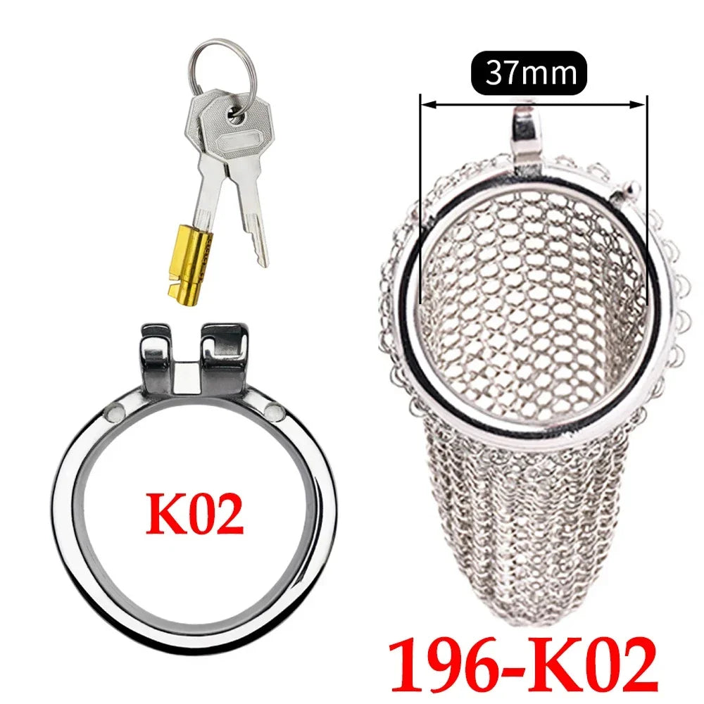 Male Stainless Mesh Chastity Cage Penis Lock Cock Ring Erection Denial Anti-Escape Control BDSM Cage Erotic Sex Toy For Men Gay