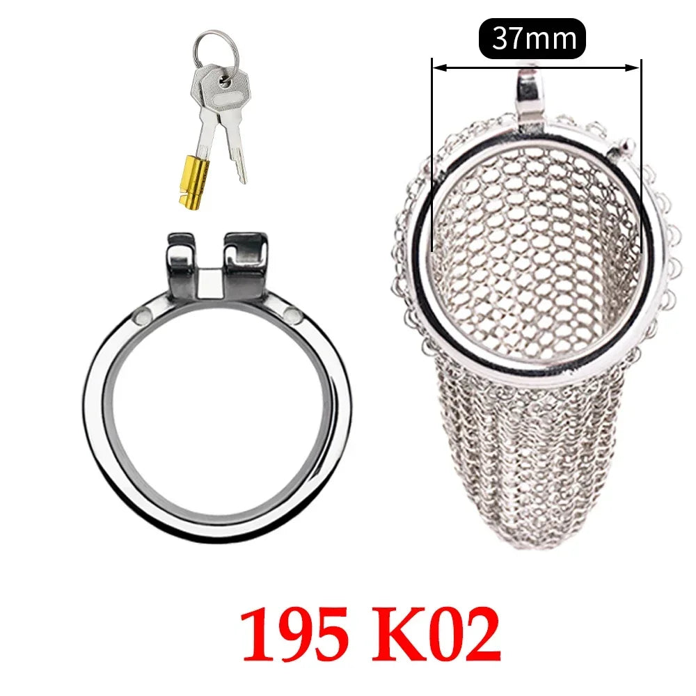 Male Stainless Mesh Chastity Cage Penis Lock Cock Ring Erection Denial Anti-Escape Control BDSM Cage Erotic Sex Toy For Men Gay