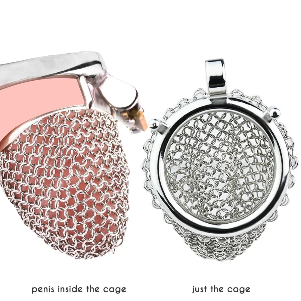 Male Stainless Mesh Chastity Cage Penis Lock Cock Ring Erection Denial Anti-Escape Control BDSM Cage Erotic Sex Toy For Men Gay