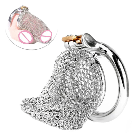 Male Stainless Mesh Chastity Cage Penis Lock Cock Ring Erection Denial Anti-Escape Control BDSM Cage Erotic Sex Toy For Men Gay