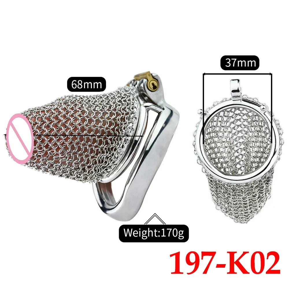 Male Stainless Mesh Chastity Cage Penis Lock Cock Ring Erection Denial Anti-Escape Control BDSM Cage Erotic Sex Toy For Men Gay