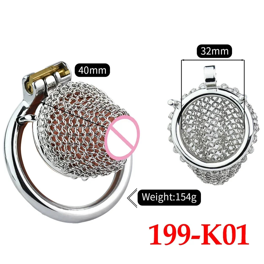 Male Stainless Mesh Chastity Cage Penis Lock Cock Ring Erection Denial Anti-Escape Control BDSM Cage Erotic Sex Toy For Men Gay