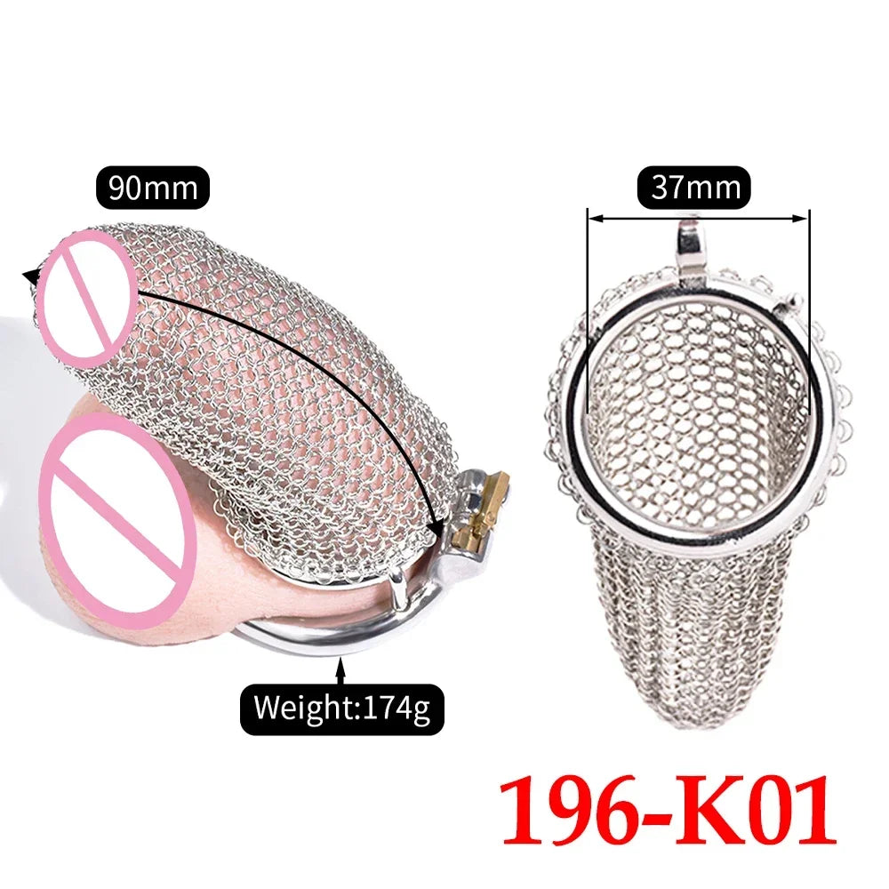Male Stainless Mesh Chastity Cage Penis Lock Cock Ring Erection Denial Anti-Escape Control BDSM Cage Erotic Sex Toy For Men Gay