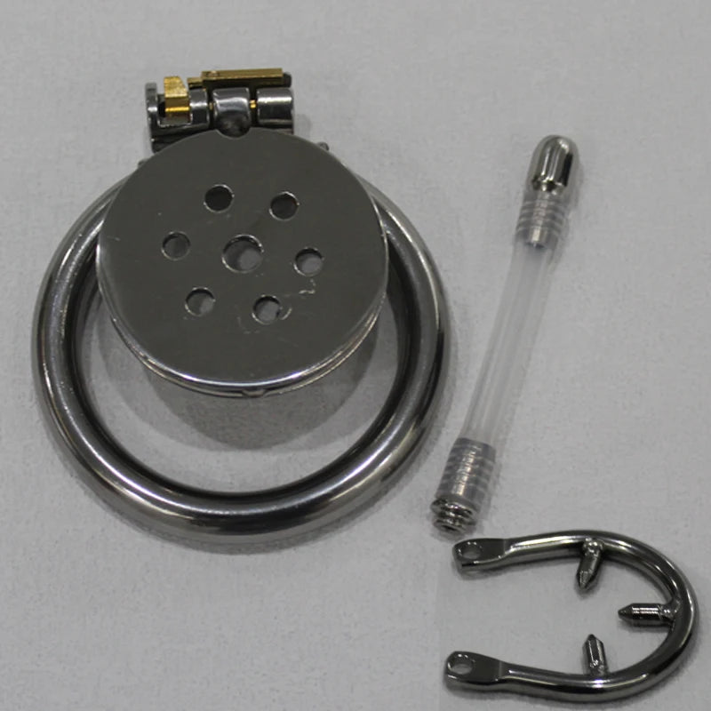 Male Stainless Steel Chastity Device Flat Round Hole Metal Chastity Lock Penis Cage with Lock Husband Loyalty Couple Sex Games