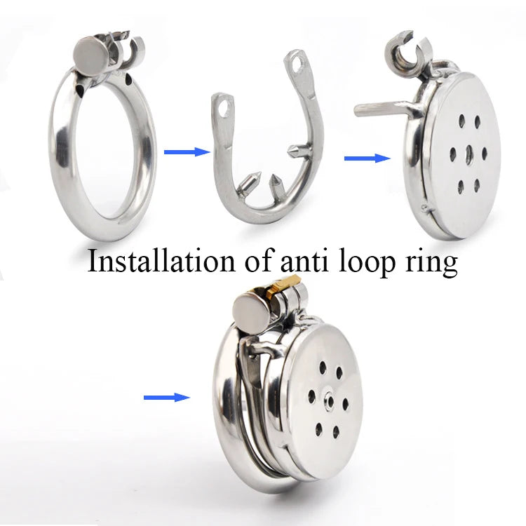 Male Stainless Steel Chastity Device Flat Round Hole Metal Chastity Lock Penis Cage with Lock Husband Loyalty Couple Sex Games