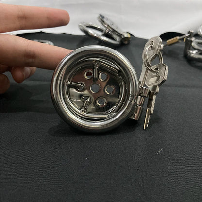 Male Stainless Steel Chastity Device Flat Round Hole Metal Chastity Lock Penis Cage with Lock Husband Loyalty Couple Sex Games