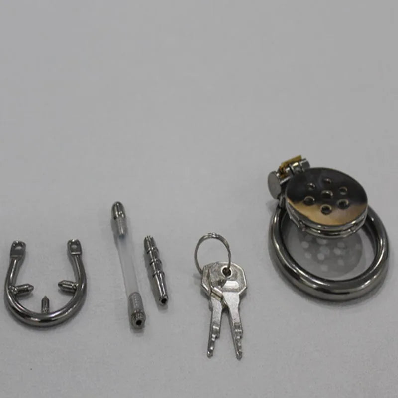 Male Stainless Steel Chastity Device Flat Round Hole Metal Chastity Lock Penis Cage with Lock Husband Loyalty Couple Sex Games