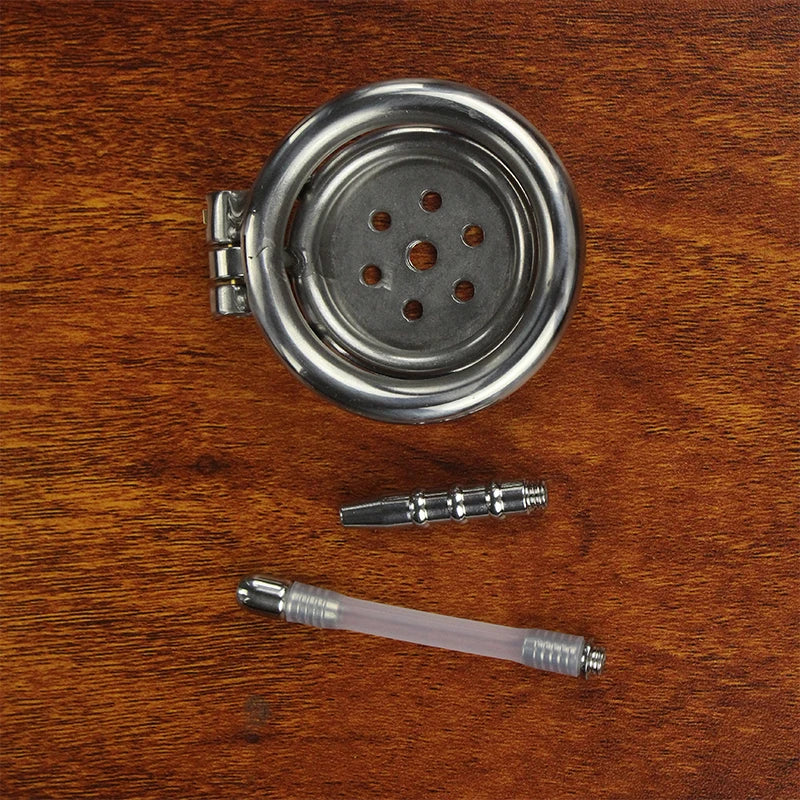 Male Stainless Steel Chastity Device Flat Round Hole Metal Chastity Lock Penis Cage with Lock Husband Loyalty Couple Sex Games