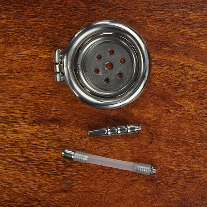 Male Stainless Steel Chastity Device Flat Round Hole Metal Chastity Lock Penis Cage with Lock Husband Loyalty Couple Sex Games