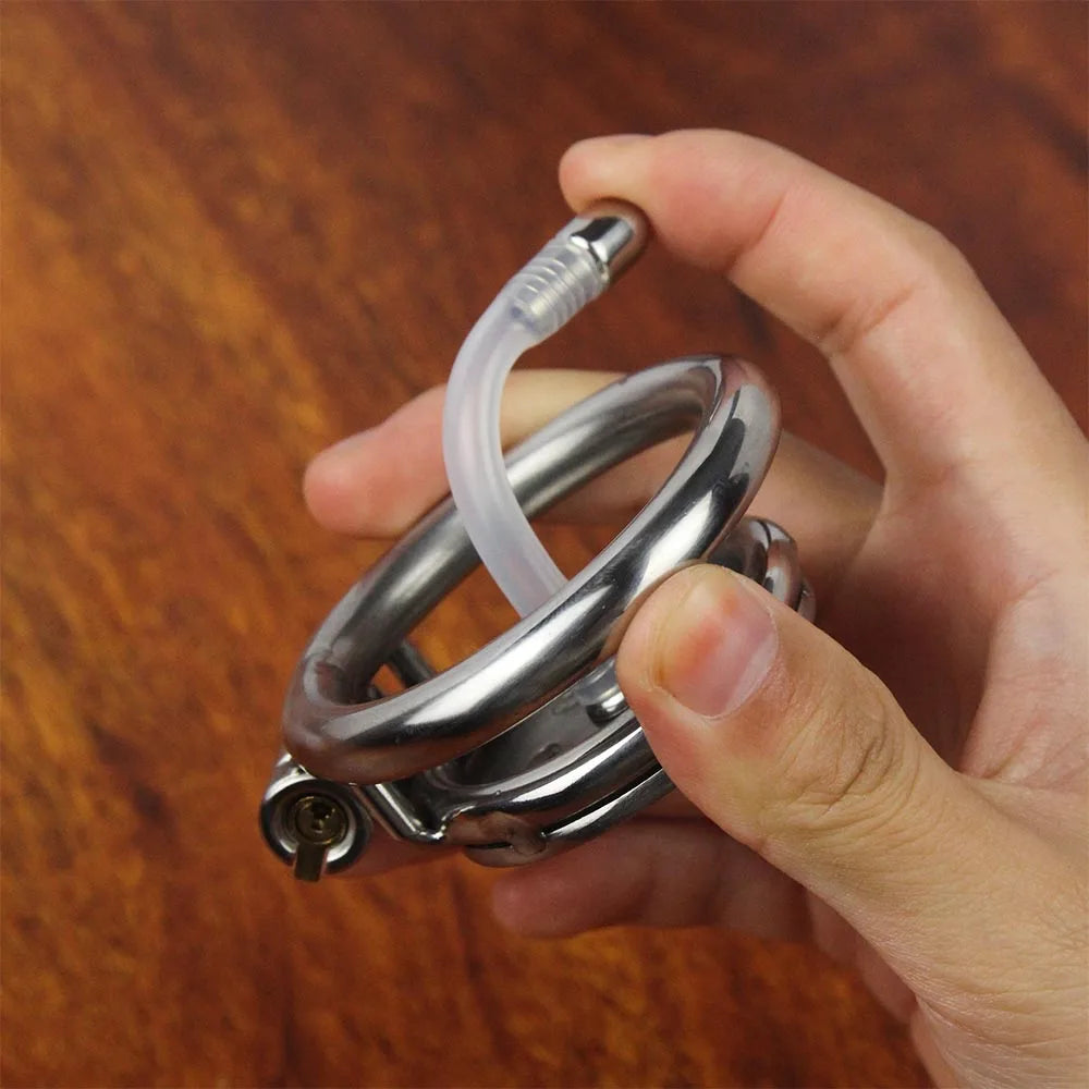 Male Stainless Steel Chastity Device Flat Round Hole Metal Chastity Lock Penis Cage with Lock Husband Loyalty Couple Sex Games