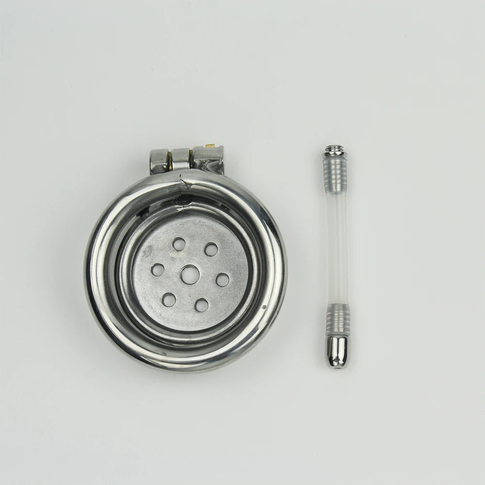 Male Stainless Steel Chastity Device Flat Round Hole Metal Chastity Lock Penis Cage with Lock Husband Loyalty Couple Sex Games