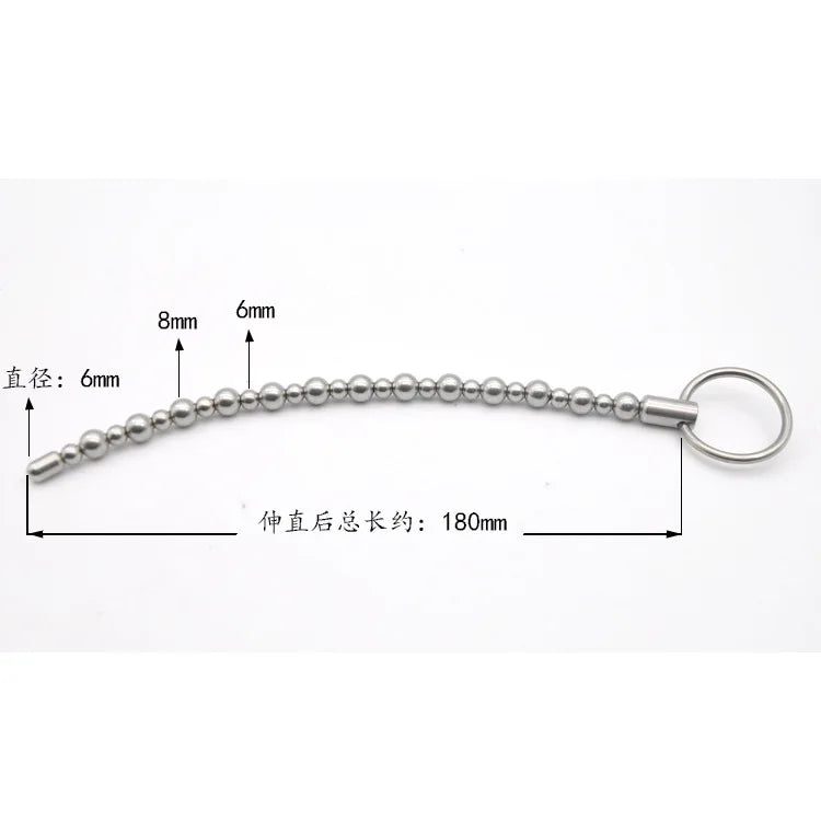Male Stainless Steel Penis Beads Plug Sounding Dilator Leather Ring Ball Stretcher Bondage Penis Plug Insert Sounding Rods Toy