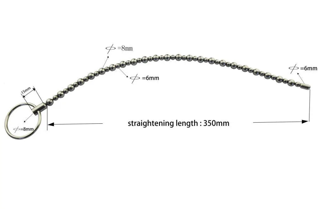 Male Stainless Steel Penis Beads Plug Sounding Dilator Leather Ring Ball Stretcher Bondage Penis Plug Insert Sounding Rods Toy