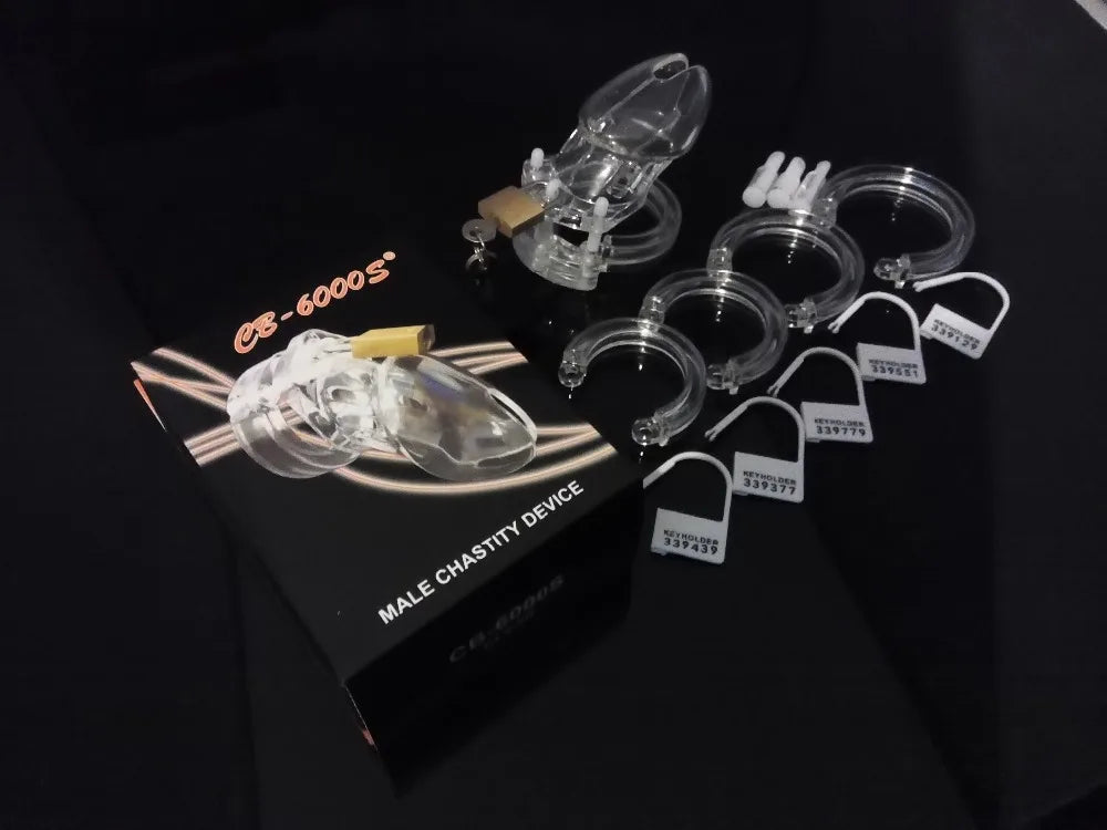 Male penis lock  plastic Chastity device bondage with 5 ring CB6000s cock cage  Belt Adult sex toys for men