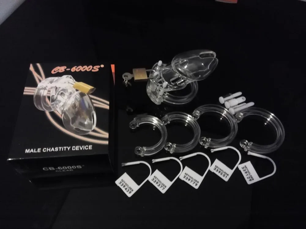 Male penis lock  plastic Chastity device bondage with 5 ring CB6000s cock cage  Belt Adult sex toys for men