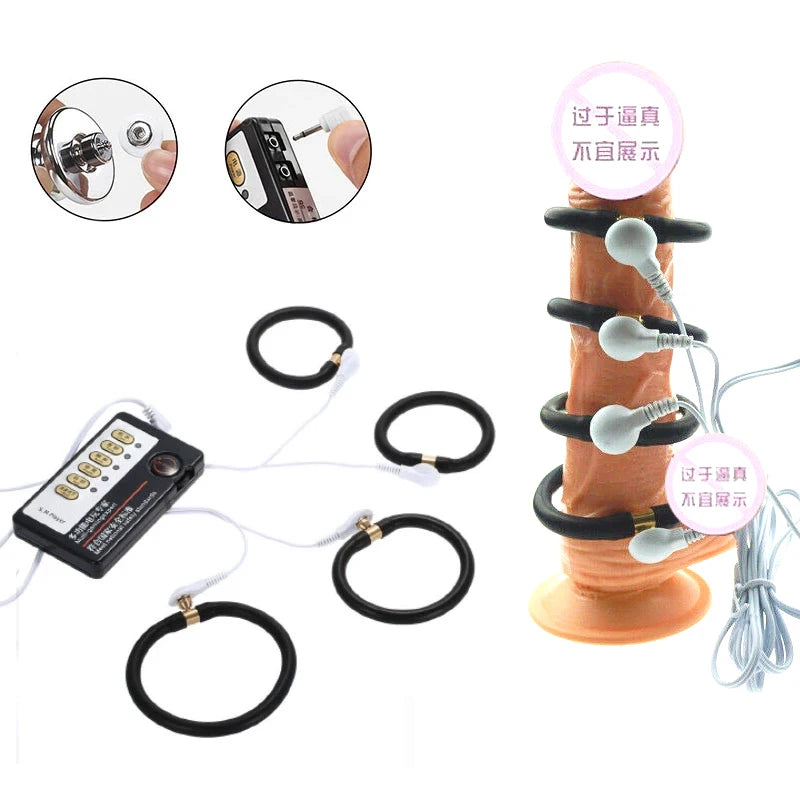 Manjoy Electro Shock Penis Ring Penis Stretcher Electrical Stimulation Physiotherapy Cock Rings Sex Tools for Male Masturbator