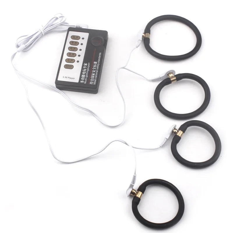 Manjoy Electro Shock Penis Ring Penis Stretcher Electrical Stimulation Physiotherapy Cock Rings Sex Tools for Male Masturbator