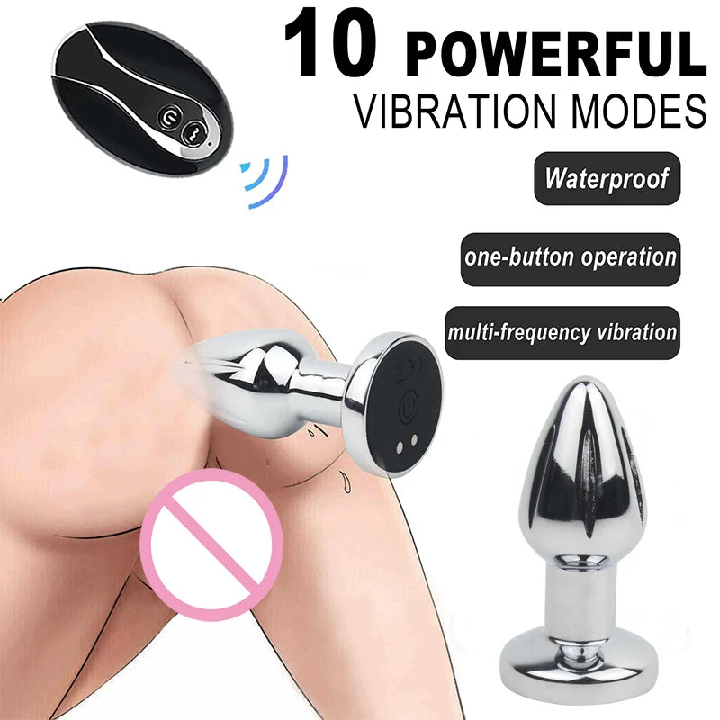 Manyjoy 10 Modes Wireless Remote Control Metal Anal Butt Plug Vibrator Prostate Massager for Women Men Gay Masturbation Sex Toys