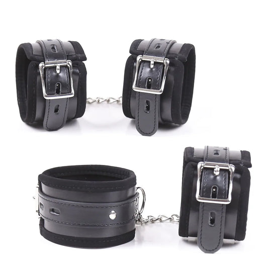 Manyjoy Adjustable Black PU Leather Handcuffs Wrist Ankle Cuffs Bondage Slave Body Restraints Adult Games Sex Toys for Women Men