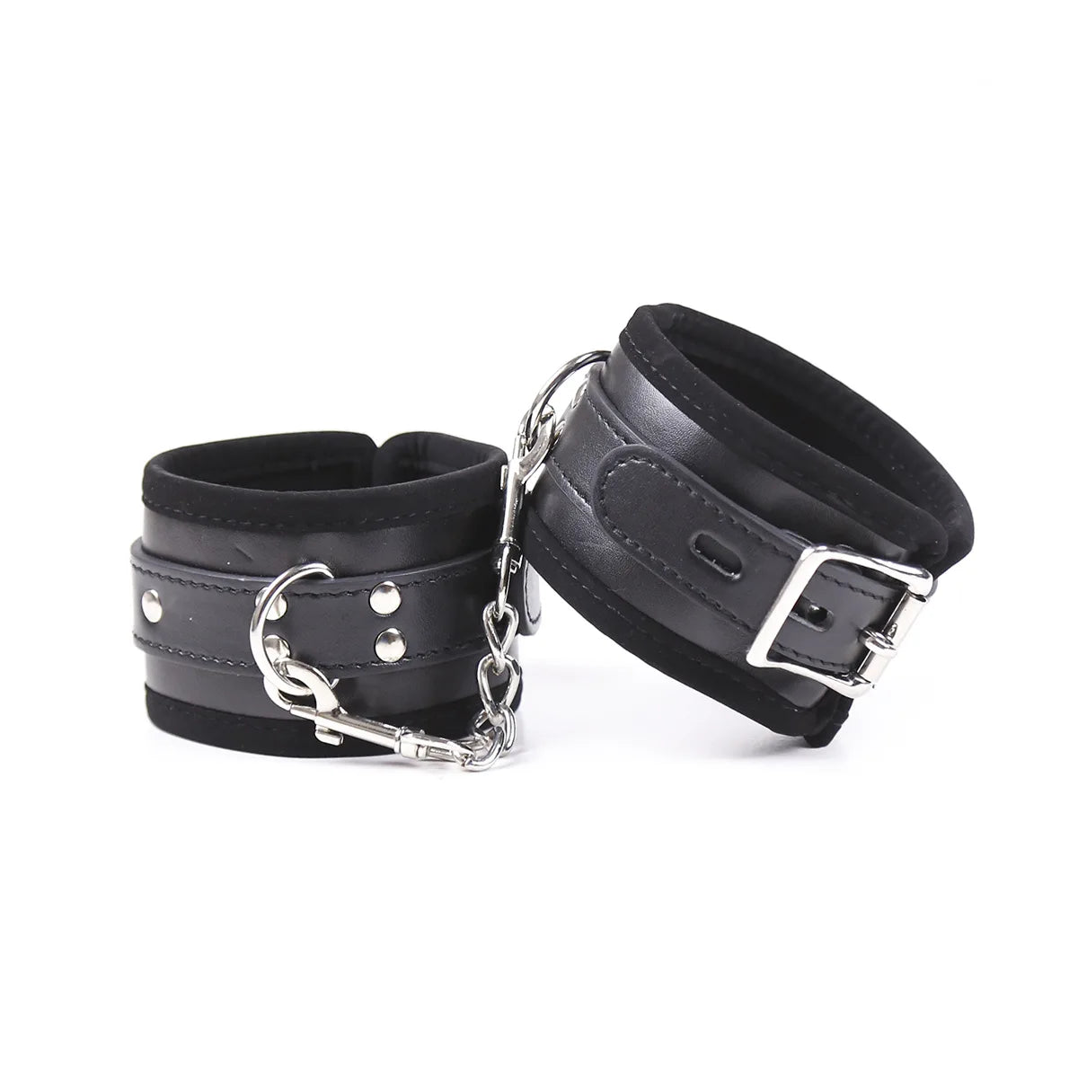 Manyjoy Adjustable Black PU Leather Handcuffs Wrist Ankle Cuffs Bondage Slave Body Restraints Adult Games Sex Toys for Women Men