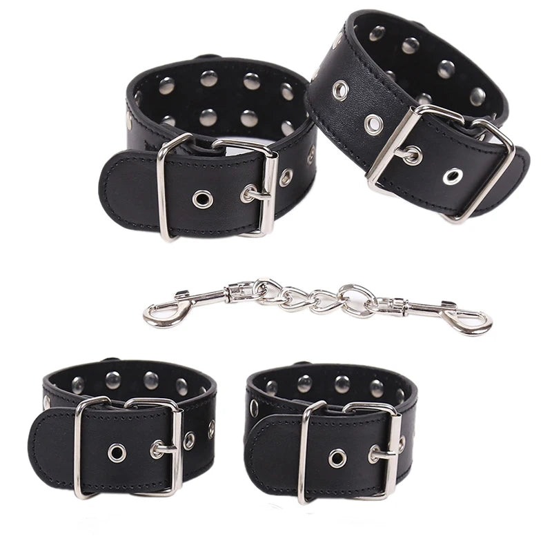 Manyjoy Adjustable PU Leather Handcuff Lockable Restraints Sexy Bondage BDSM Ankle Cuff Restraints Erotic Sex Toy for Couples