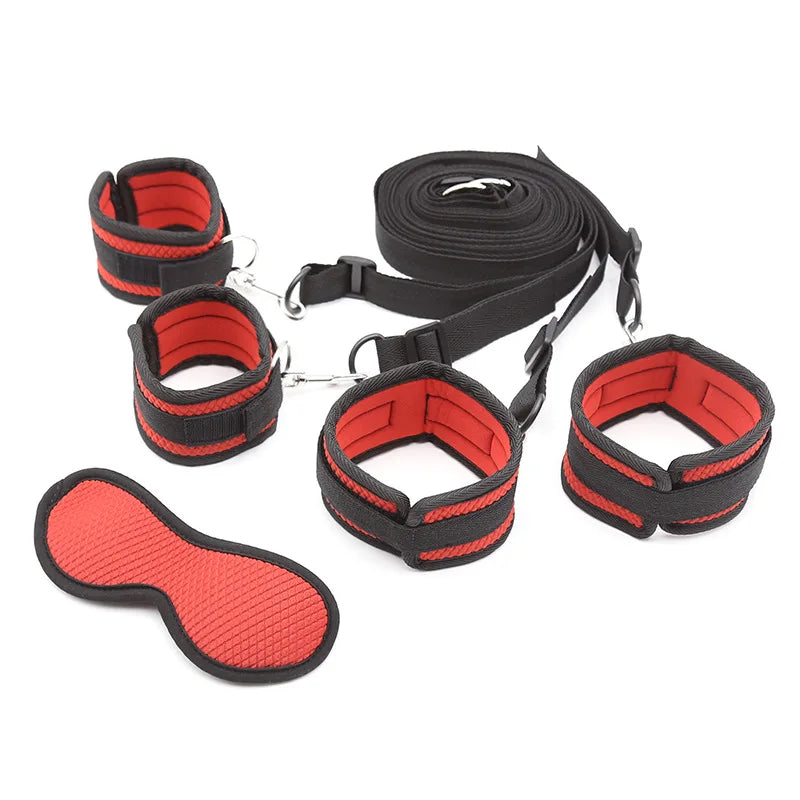 Manyjoy Bed Restraint Set BDSM Bondage Handcuffs & Ankle Cuffs Eye Mask Slave Open Leg Flirt Sex Toys for Women Couples Erotic