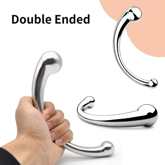 Manyjoy Heavy Stainless Steel Metal Double Ended Dildo Penis G Spot Wand Anal Butt Plug Massager G-Spot Sex Toy for Woman Hot